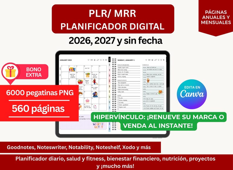 Calendario 2026 español, Spanish 2026 Digital Planner, planificador digital, agenda digital, calendario digital, organizador digital