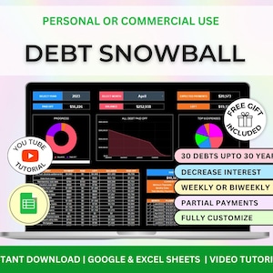 Debt Snowball Debt Calculator Spreadsheet Google Sheets Template Digital Debt Payment PLR Spreadsheet Dark Mode PLR Google Sheet