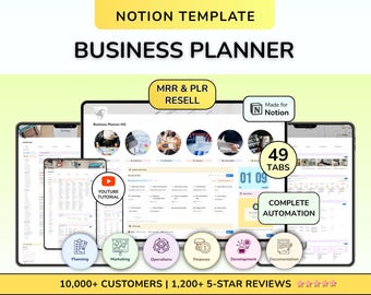 PLR Notion Planejador de Negócios Planejamento Marketing Operações Finanças Modelo Notion Painel Notion CRM Gestão de Projetos Produto Digital