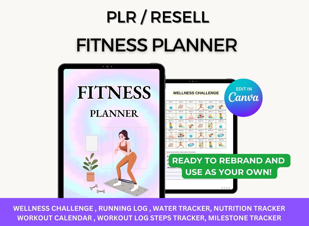 PLR Fitness Tracker, Health PLR, Resell Trackers, Editable Canva, PLR Planner, Plr Digital