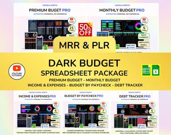 Producto digital Descarga digital PLR Derechos de reventa Hecho para ti Hoja de cálculo de presupuesto Planificador de presupuesto Rastreador de presupuesto Tema oscuro
