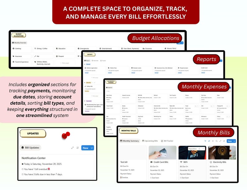 PLR Notion Budget Template Finance Tracker Expense Tracker Bill ...