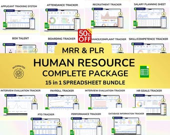 Human Resource Complete Package Job Apllicant tracker Employee Management Payroll Attendance Recruitment PTO Performance Tracker HR Planner