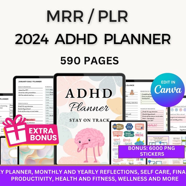 MRR Plr Adhd Planner, PLR Planners, Done for you planner, Plr Digital Planner, Adhd Planner PLR