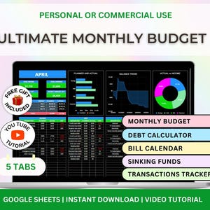 Monthly Template Simple Budget, PLR Budget, Digital Download, Monthly Budget Spreadsheet, Financial planner, PLR Google Sheets, Dark Budget