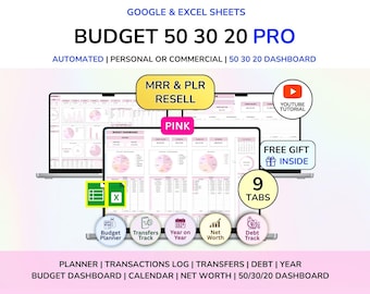 Presupuesto para chica PLR, Presupuesto rosa, Presupuesto en Excel, Hojas de cálculo de Google para presupuestos, Planificador de presupuestos, Seguimiento de presupuestos, Presupuesto anual, Planificador para jefas MRR