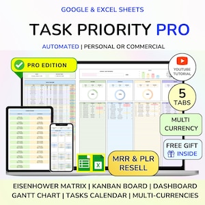 PLR Task Tracker Spreadsheet-sjabloon Google Spreadsheets Digitale takenlijst Excel dagelijkse takenprioriteitenlijst Teamprojectbeheer