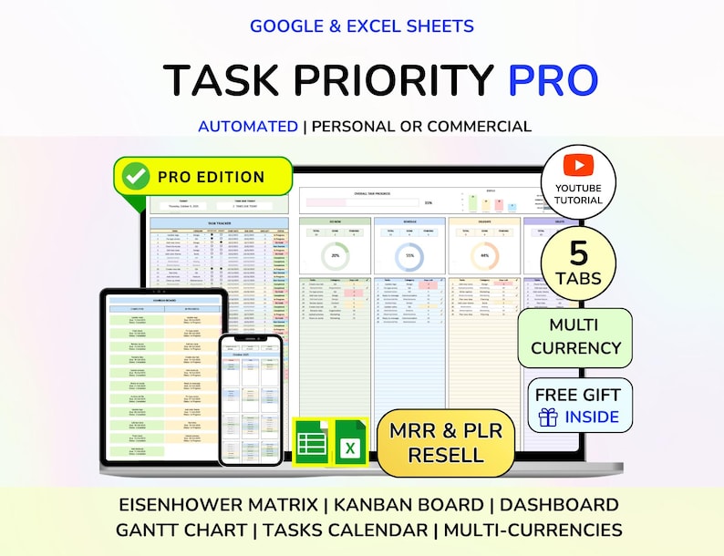 PLR Task Tracker Spreadsheet Google Sheets Digital To-do List Excel ...