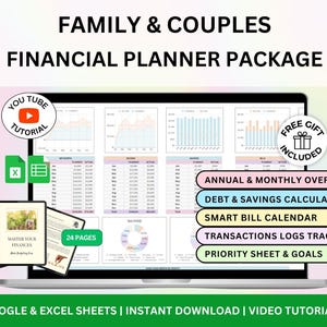Family Budget Planner Couples Budget Spreadsheet Excel Google Sheets Budget Bill Calendar Debt Tracker Finance Budget Excel