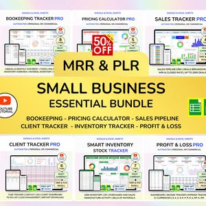 PLR Small Business Spreadsheet Sales Tracker Bookkeeping Profit and Loss Client tracker MRR Google Sheets Digital Products Resell Rights
