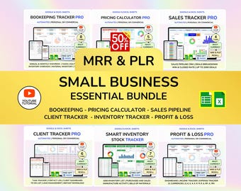 PLR Small Business Spreadsheet Sales Tracker Bookkeeping Profit and Loss Client tracker MRR Google Sheets Digital Products Resell Rights