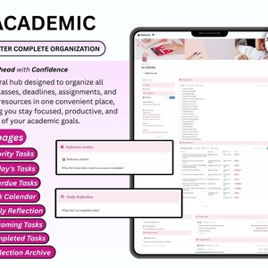 Ultimate Pink Notion Student Planner 2026 ADHD University Dashboard Aesthetic Student Planner School Planner Academic Planner