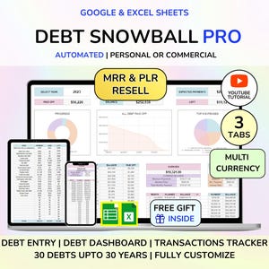 PLR Debt Snowball Excel Spreadsheet Google Sheets Debt Tracker Template Digital Debt Payment Tracker Debt Payoff Planner MRR