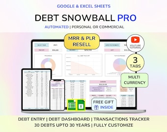 PLR Debt Snowball Excel Spreadsheet Google Sheets Debt Tracker Template Digital Debt Payment Tracker Debt Payoff Planner Digital Product