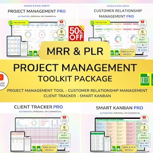 Bundle de gestion de projet DPP Planificateur de projet Modèle Excel CRM de gestion de la relation client Suivi des ventes Tableau Kanban