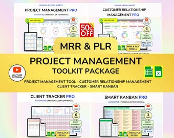 PLR Project Management Bundle Project Planner Customer Relationship Management CRM Excel Template Sales Tracker Client Tracker Kanban Board