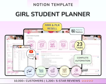 PLR Pink Notion Student Planner University Dashboard Aesthetic Student Planner School Planner Academic Planner Girl planner Girl notion