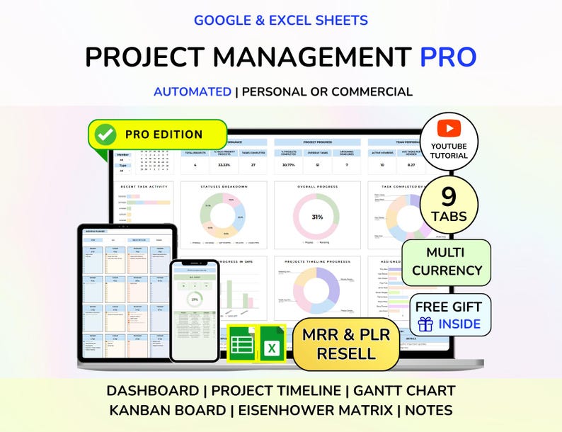 PLR Project Management Spreadsheet, Project Planner, Project Tracker ...