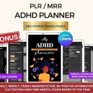 MRR PLR Dark Adhd Planner, PLR Digital Planner, Plr Journal, Master Resell Rights, Resell Dark Planners, Dark Planners, Adhd dark Mode