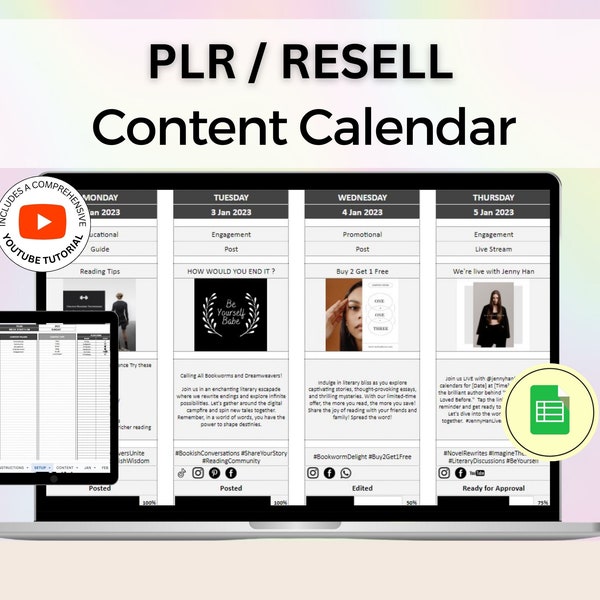 MRR Plr Social Media Planner Google Sheets Content Planner Virtual Assistant PLR Social media Content PLR Google Spreadsheet Content Creator