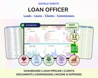 Loan Officer Planner Google Sheets, mortgage planner, loan pipeline, mortgage tracker, loan officer tools, loan processor, lead tracker
