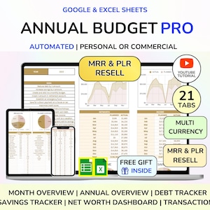 PLR Budget Tracker Budget Planner Budget Dashboard Budget Template Excel Google Sheets Spreadseet Template Finance Tracker Finance MRR