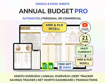 PLR Budget Tracker Budget Planner Budget Dashboard Budget Template Excel Google Sheets Spreadsheet Template Finance Tracker Digital Product
