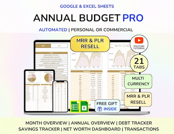 PLR Budget Tracker Budget Planner Budget Dashboard Budget Template Excel Google Sheets Spreadsheet Template Finance Tracker Digital Product