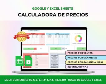 Plantilla de Precios de Productos, Rastreador de Lista de Precios, Plantilla de Hoja de Precios, Calculadora de Margen de Beneficio