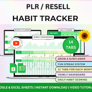 DFY Habit Tracker Google Sheets, Habit Tracker Excel, Habit Tracker Spreadsheet, DFY Digital products, PLR Spreadsheet