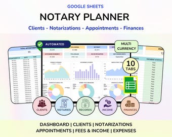 Notary Planner Google Sheets Notary Public Business Tracker notary tracker mobile notary notary journal notary spreadsheet notary business