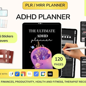 MRR PLR Dark Adhd Planner, PLR Digital Planner, Plr Journal, Master Resell Rights, Resell Dark Planners, Dark Planners, Adhd dark Mode Mrr