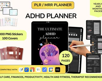 Planificador oscuro MRR PLR para TDAH, Planificador digital PLR, Diario PLR, Derechos de reventa maestros, Revender planificadores oscuros, Planificadores oscuros, Modo oscuro para TDAH MRR