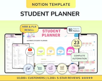 PLR Notion Academic Template Notion Student Planner Notion Academic Planner Notion University College Planner Aesthetic Student Dashboard