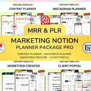 PLR Marketing Notion Creator Planner Client Portal Marketing Planner Social Media Planner Content Creator Virtual Assistant Instagram TikTok