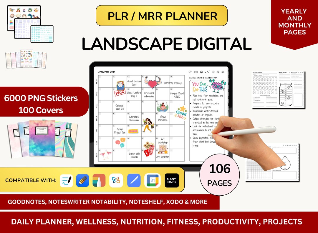 PLR Resell Digital Planner, Landscape Planner, Canva Editable Planners ...