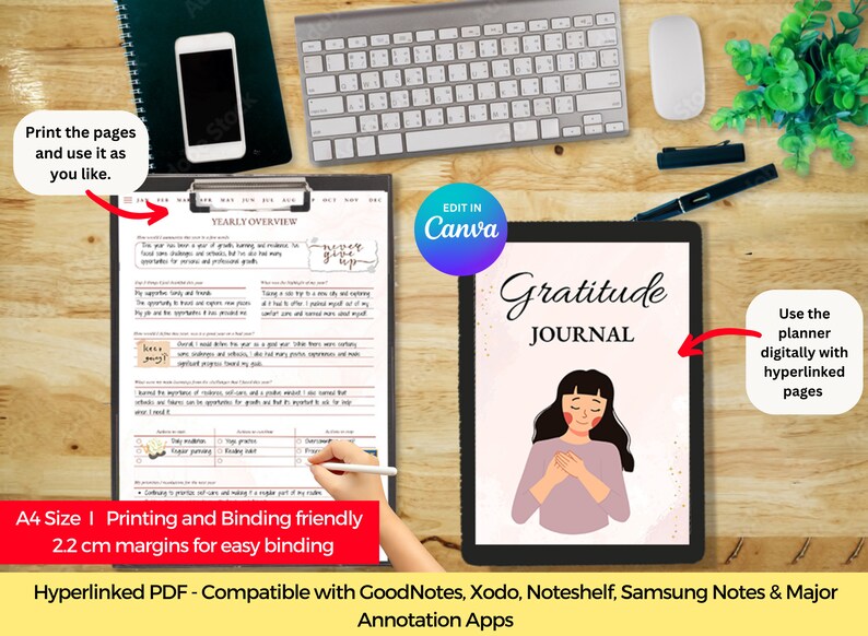 Gratitude Planner, Gratitude Goodnotes, Gratitude Journal, Minimalist Planner, PLR Planner, Plr Journals, Done for you, Dfy Journal