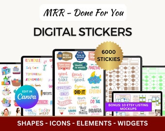 MRR Stickers, PLR  Planner stickers, Resell Rights, Digital Stickers,  Editable Stickies, Plr Icons,  Resell Digital Stickers, PNG Stickers