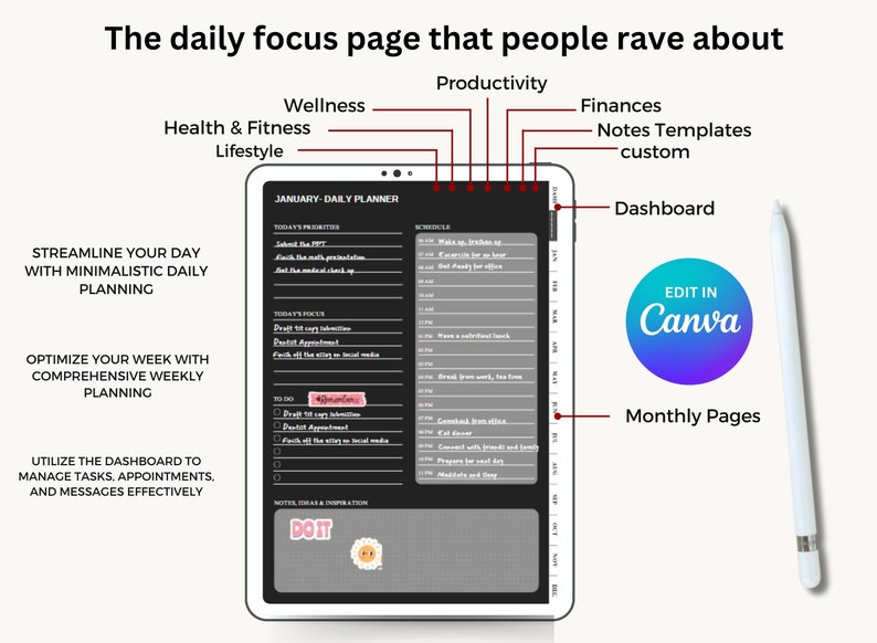PLR Dark Adhd Planner, Commercial Use, PLR Digital Planner, Plr Journal, Canva Editable, Resell Dark Planners, Dark Planners