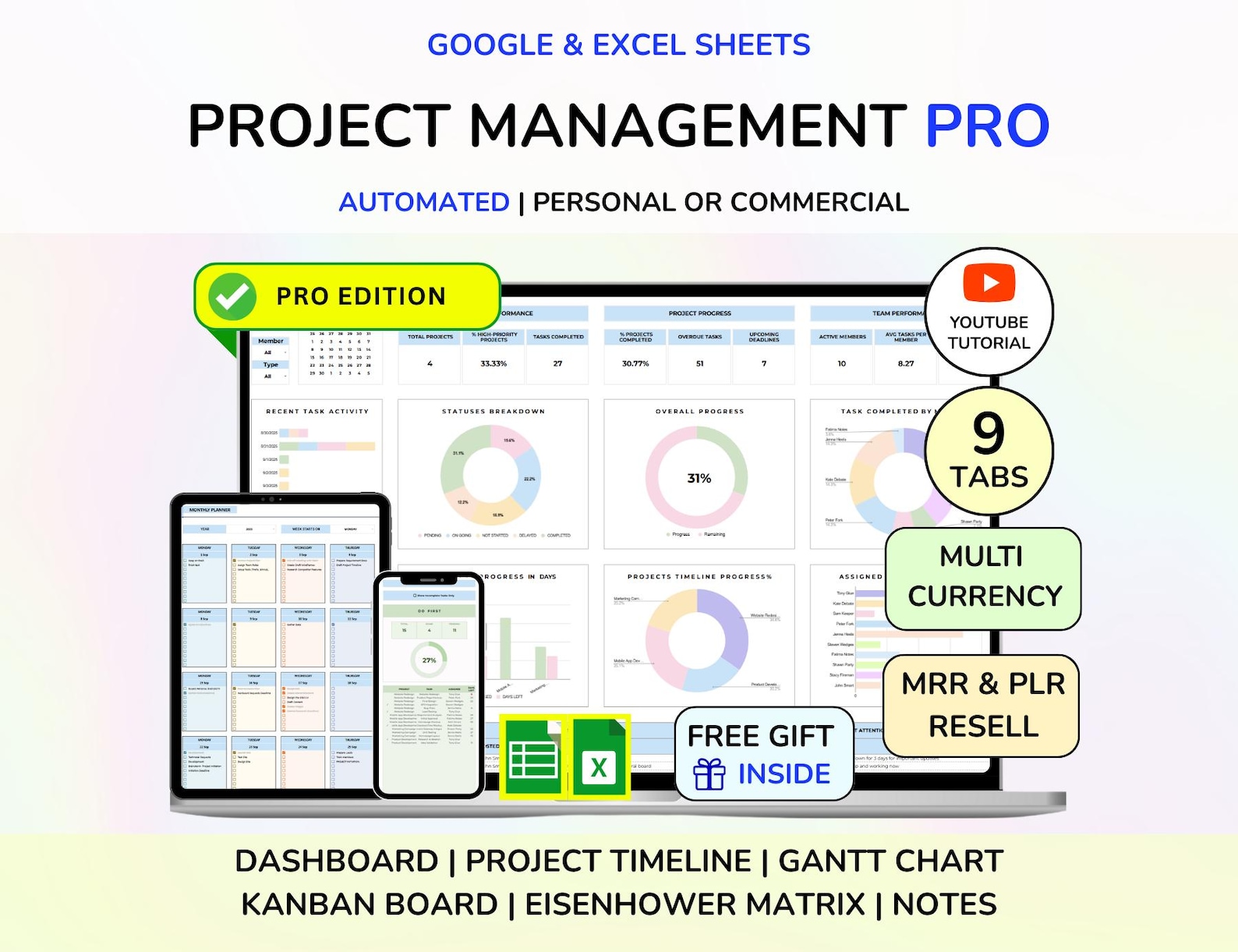 PLR Project Management Project Budget Project Planner Gantt Chart ...