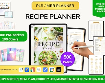 PLR Recipe Planner, Digital Cookbook, Meal planner, Recipe binder, PLR Recipe Journal, Recipe Organizer, Plr Planner, Family recipe book MRR