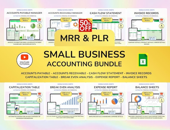 PLR Small Business Accounting Spreadsheet Accounting Ledger Cash Flow Statement Digital Product Digital download Resell Rights