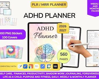 PLR Adhd Planner 2026 2027 Adhd ipad planner, Adhd planner adult, Plr adhd planner, Neurodivergent Adhd, Adhd workbook, Adhd Calendar MRR