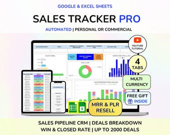 Rastreador de ventas Excel, Pipeline de ventas, Panel de ventas, Hoja de ventas, Rastreador de ventas, Plantilla de ventas,