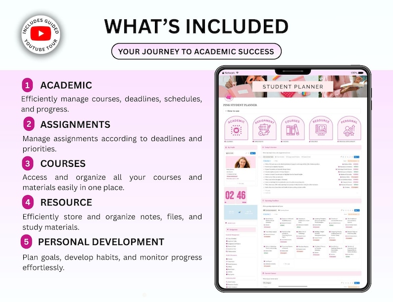 Ultimate Pink Notion Student Planner 2026 ADHD University Dashboard Aesthetic Student Planner School Planner Academic Planner