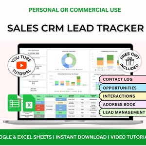 Foglio di calcolo per la gestione delle relazioni con i clienti Modello Excel per CRM Tracker CRM Dashboard CRM Fogli Google CRM Vendite