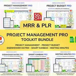 PLR Projektmanagment Projektbudget Projektplaner Gantt Chart Kanban Meeting Minutes Eisenhower PLR Bundle Digitales Produkt MRR