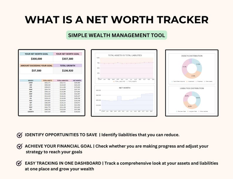 Net Worth Tracker Spreadsheet for Google Sheets, Net Worth Calculator Dashboard,