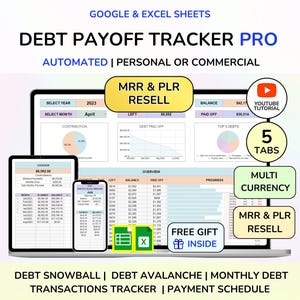 PLR Debt Tracker Excel Google sheets Debt Snowball Digital Debt Tracker Financial Planner Debt Payment Monthly Budget Digital Product