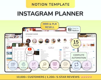 PLR Notion Instagram Planner - Direitos de Revenda - Calendário de Conteúdo - Planejador de Instagram - Planejador de Mídias Sociais - Produto Digital - Download Digital